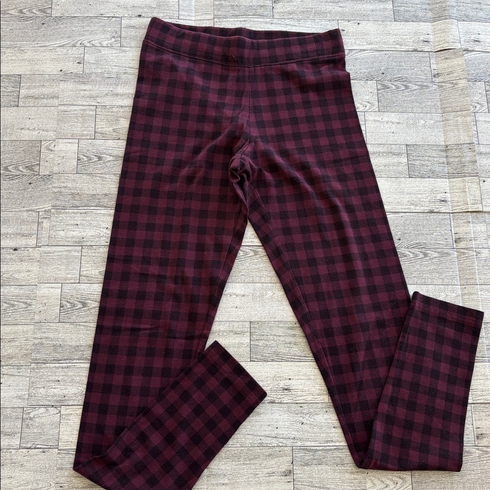 Plaid leggings pants black checkered burgundy red women's size small